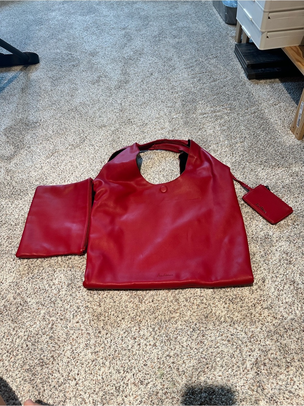 NEW Sam Edelman Red Leather Tote Bag with Wristlet and Card Pouch bag set